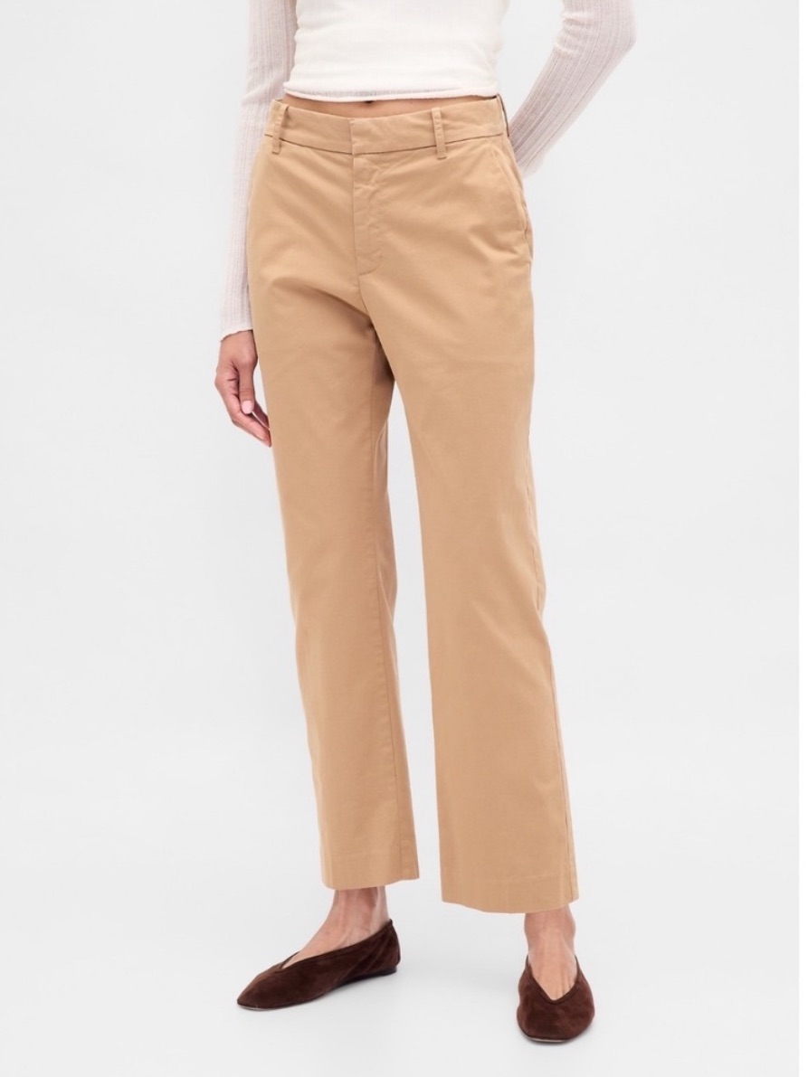 Gap Women's Downtown Khaki Straight Leg Chino Pants Tan Cotton Twill Trousers